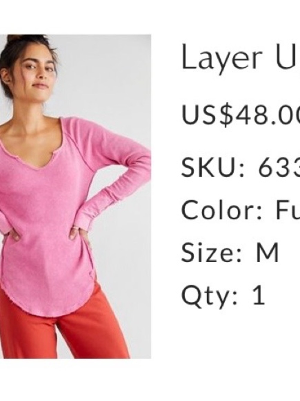 Free People Fuchsia Raw-Edge Scoop Neck Long Sleeve Top